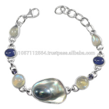 Beautiful Tanzanite Blister Pearl Iolite Labradorite et Rainbow Moonstone Gemstone avec bracelet en argent sterling 925